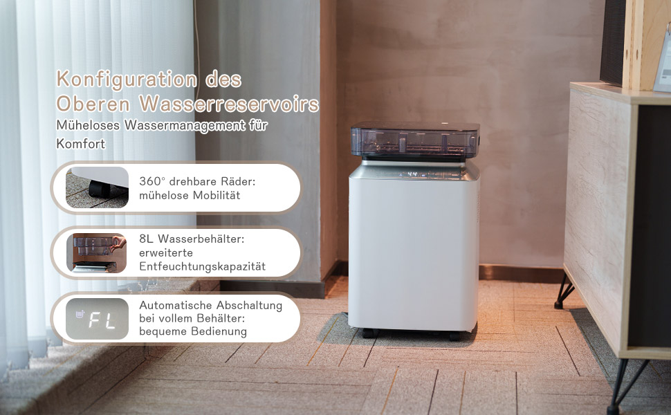 Електричний осушувач повітря 70л/день з авто-режимом та шлангом для підвалу, ванної кімнати, спальні до 150㎡. Осушувач з цифровим дисплеєм, захистом від плісняви, 360° колесами, тихий 40dB, білий (бежевий)