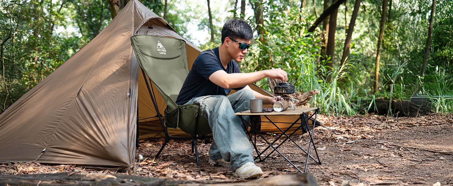 Кемпінговий стілець OneTigris OASISFLEX складний, високий, до 150 кг, зелений Ranger. Стілець для риболовлі, туризму з бічними кишенями