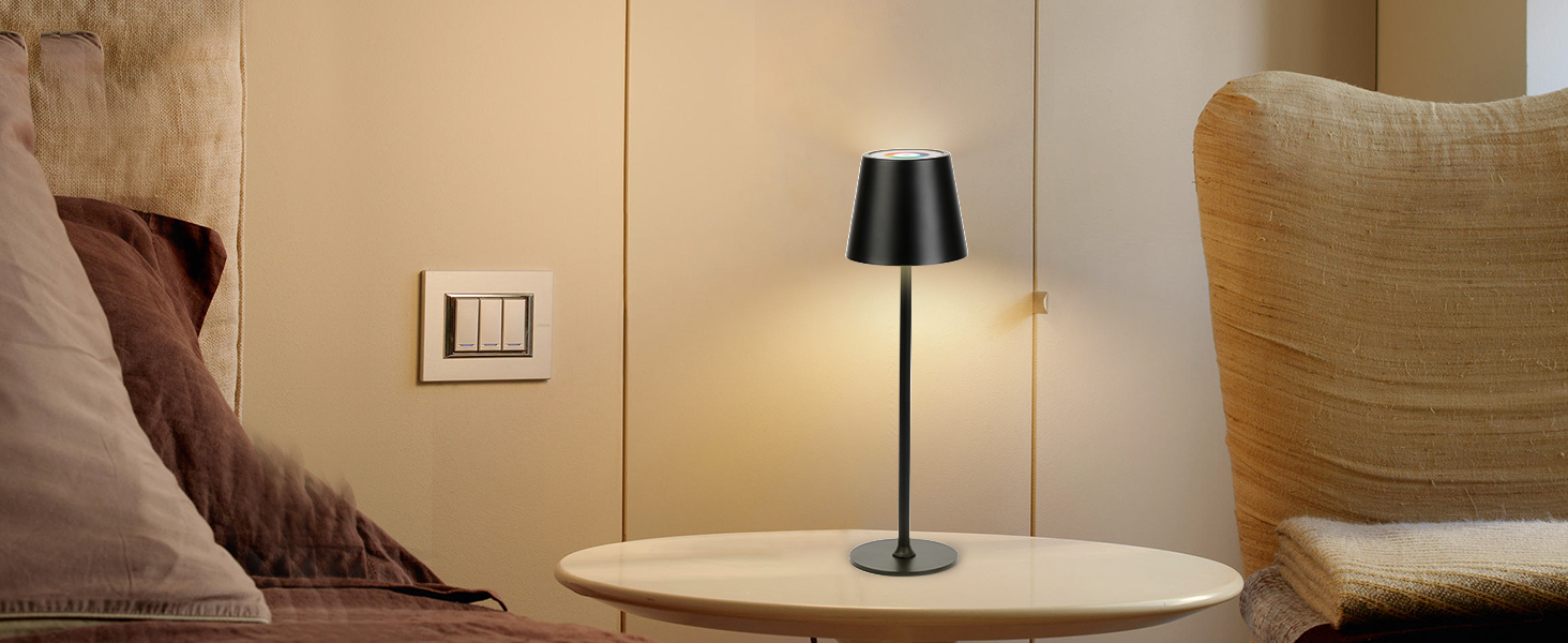 Бездротові LED-лампи настільні, перезаряджаються, 2 шт., 3000K, RGB, USB-C, 5500mAh, вологостійкі, чорні