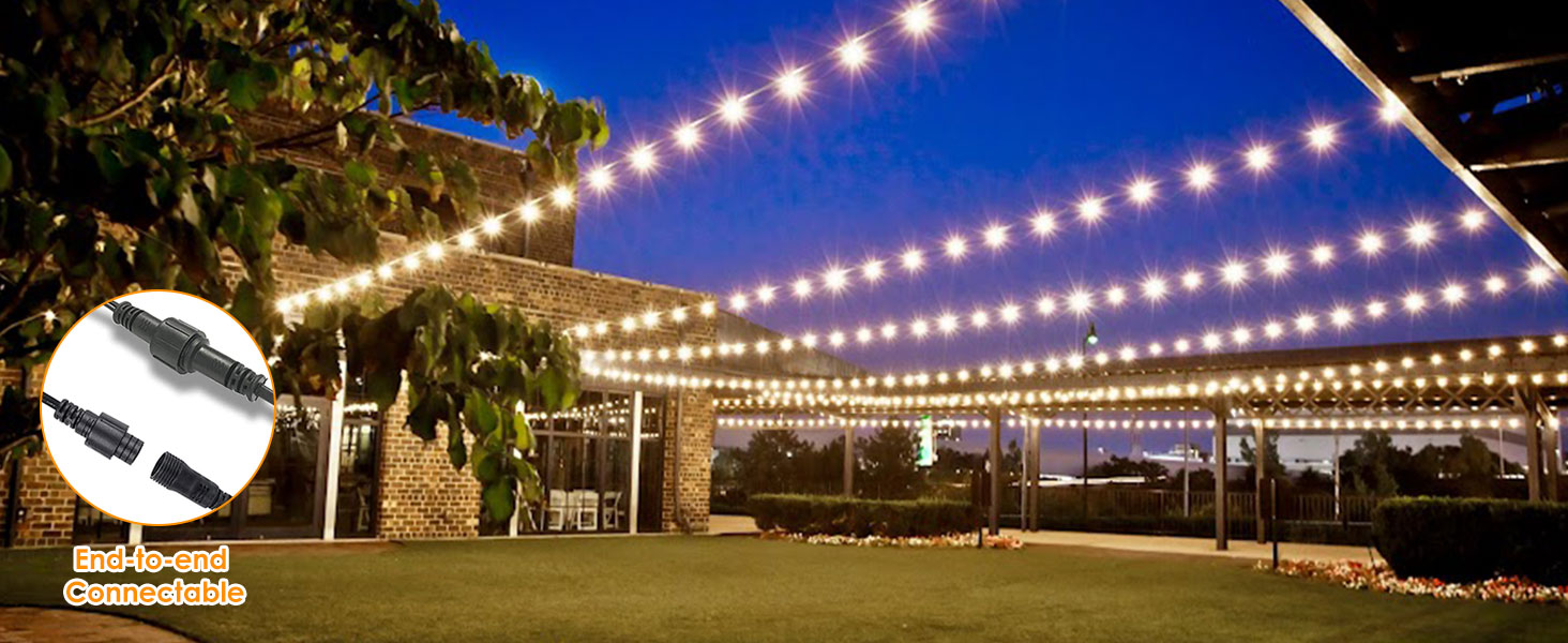 LED гірлянда для вулиці з димером - 30 метрів, G40 лампочки, таймер, IP44, вологостійка, для балкона, саду, вечірки, шлюбу, тераси (15м, 17+2 димери)