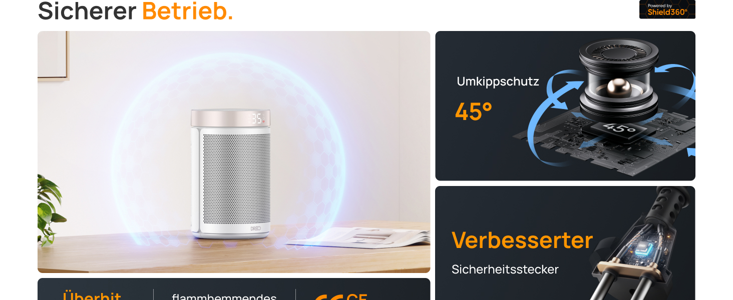 Електричний обігрівач Dreo Atom 316: тихий, 1500W, PTC кераміка, термостат, захист від перегріву та перекидання, таймер 12 годин | Обігрівач для спальні та кімнати
