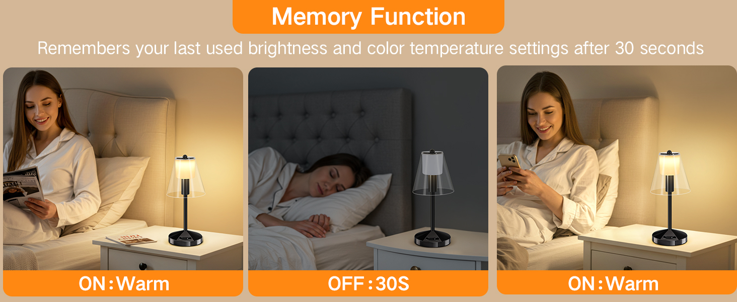 OUTON Бездротова LED-лампа настільна з торканням, регулювання яскравості, 3 режими кольору (3000K–6000K), акумулятор 4000mAh, USB-C, до 120 годин роботи, пам'ять, для спальні, бару та декору, чорна