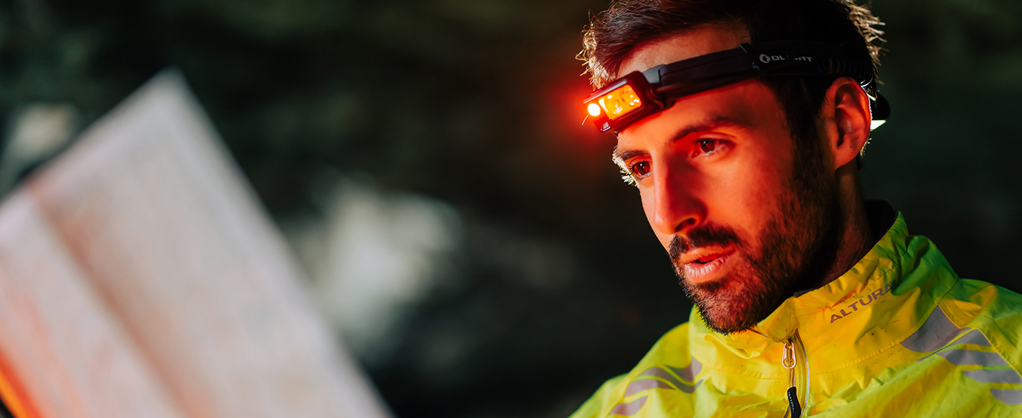 Налобний ліхтар OLIGHT Array 2 Pro з LED, жестовим сенсором, 1500 лм, 150 м, USB-C, акумуляторний, 3 режими з червоним світлом, 60° регулювання, міні-ліхтар, SOS-модуль