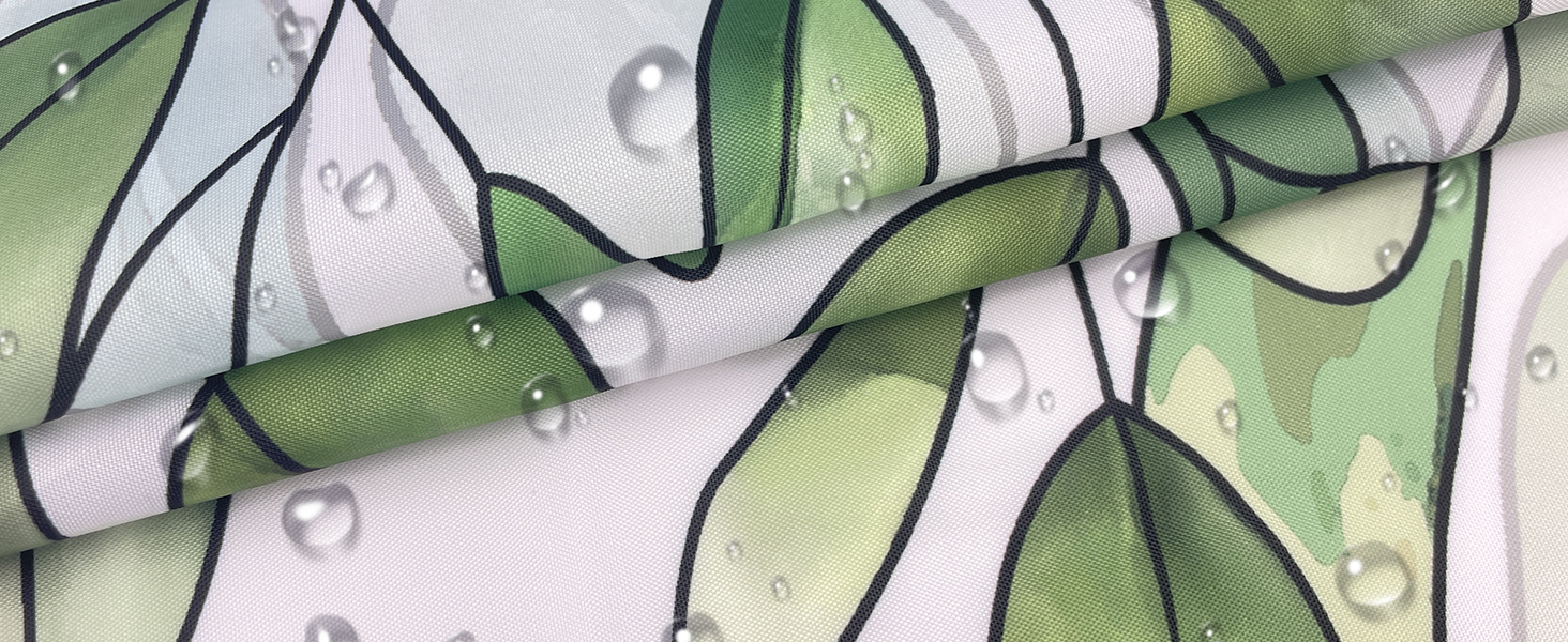 Штора для душу 200x200 см, зелені листя, антигрибкова, текстильна, водовідштовхувальна, пральна, поліестер, з кільцями (12 шт.) для ванної кімнати