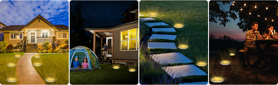 Joomer Solar Ground Lights - Set of 12, Outdoor Garden Lights with 8 LEDs, Warm White, Waterproof, for Lawn, Driveway, Patio
