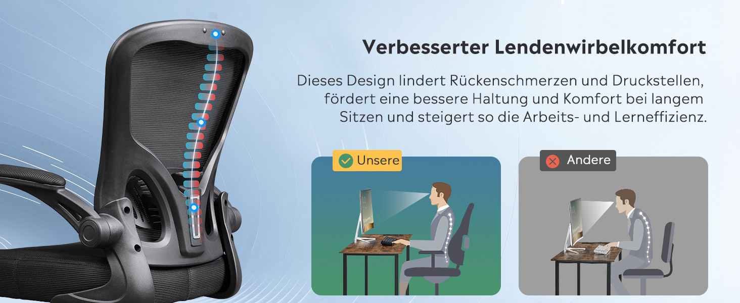 Офісний стіл DEVAISE: ергономічне крісло з регульованою поперековою підтримкою та відкидними підлокітниками, регульована висота, до 136 кг, для офісу (Чорний, без підголівника)