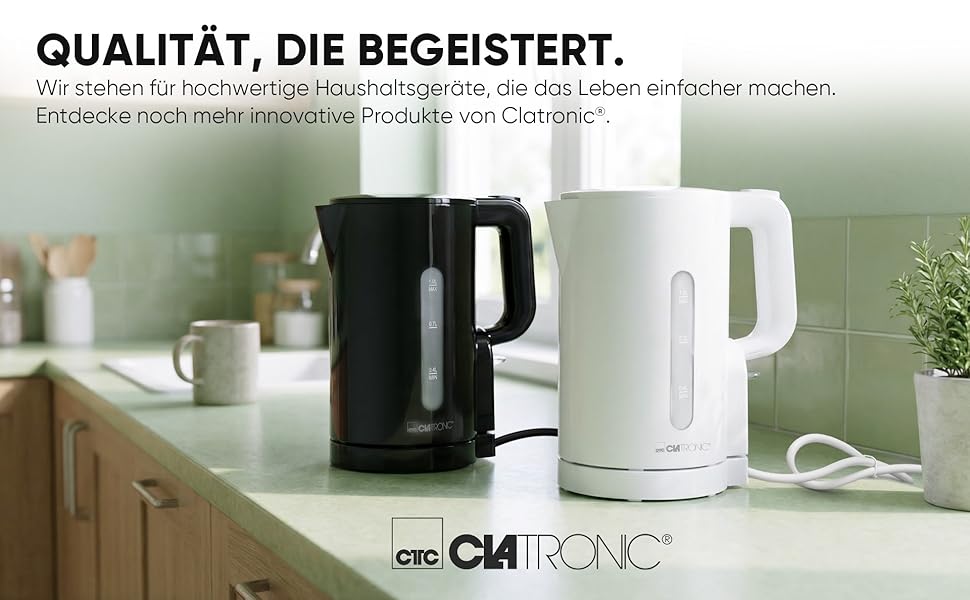 Електричний чайник Clatronic WK 3834 білий: 1л, 900W, BPA Free, захист від перегріву