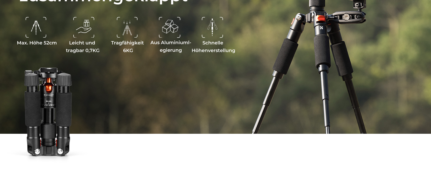 Міні штатив K&F Concept S225A1+BH-25: компактний штатив для камери з кульковою головкою 360°, 52 см, з тримачем для телефону, для Canon/Sony/Nikon/Fujifilm, до 6 кг