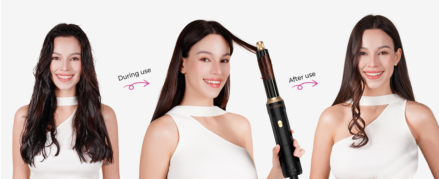 Набір для укладки волосся Atopskins Pro Airstyler 6 в 1: фен-щітка, плойка, іонізація, 1000W, чорний