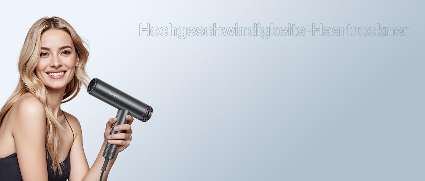 CONFU 2300W Professional Hair Dryer with Ionic Technology - Salon Quality, Diffuser & Styling Nozzle, AC Motor, Fast Drying, 2 Speed & 3 Heat Settings, LED Display, 220V