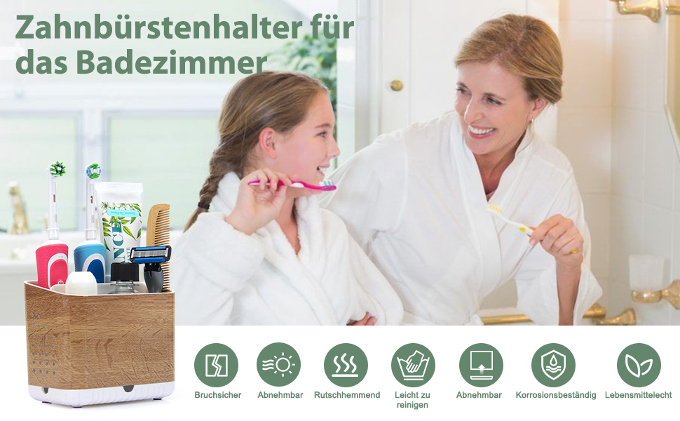 Тримач для зубних щіток електричних з отворами для стоку, дерев'яниста текстура, органайзер для зубних щіток на 4 слоти, легкий у чищенні, для ванної кімнати, коричневий малюнок деревини, середній