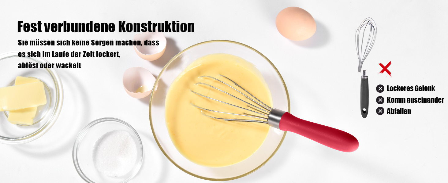 Міксер ручний Doosu 28 см з нержавіючої сталі, 8 гнучких дротів для збивання, перемішування та приготування їжі (червоний)