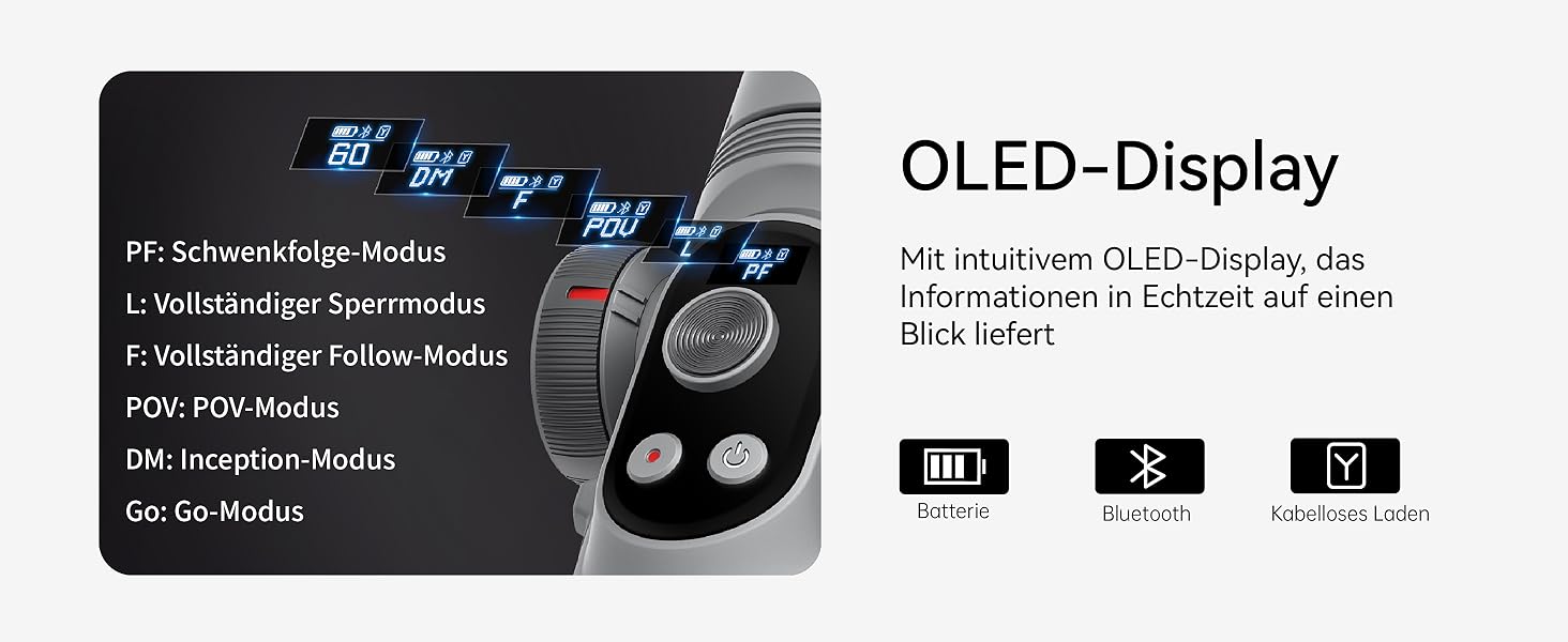 Стабілізатор для смартфона AOCHUAN 3-осьовий з RGB-підсвічуванням, для iPhone/Android, з функцією відстеження обличчя, сірий (Smart X Pro AI)