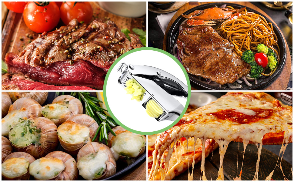 Пресу для часнику з нержавіючої сталі 2-в-1, з подрібнювачем та щіткою для чищення, придатна для миття в посудомийній машині