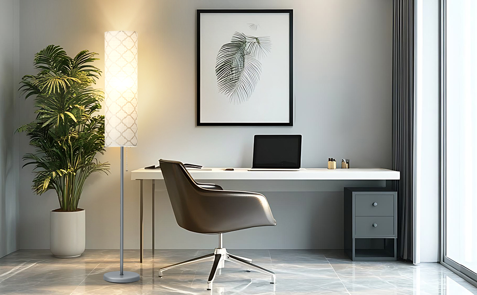 Стійка лампа GyroVu для вітальні, 65” висота, лампа для спальні з паперовим абажуром, 3 колірні температури, срібна (з лампочкою)