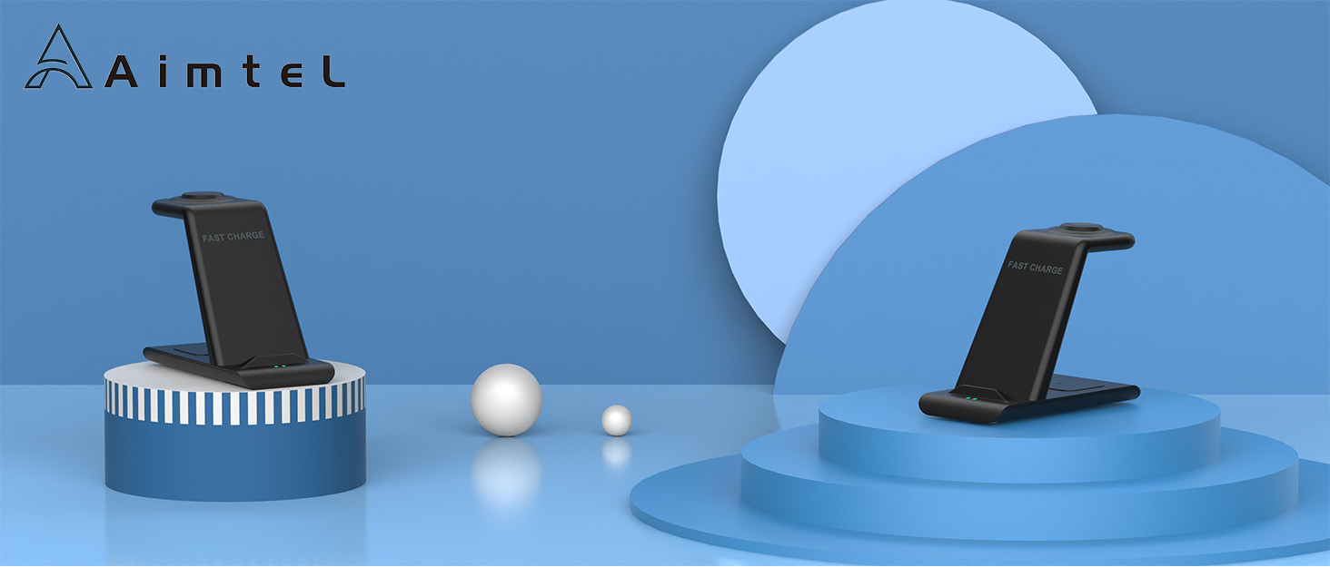 Бездротова зарядка Aimtel 3-в-1 з нічними ліхтариками: сумісна з iPhone 17/17 Pro/17 Pro Max/17 Air та Apple Watch, Air-Pods Pro/4/3/2. Чорний колір