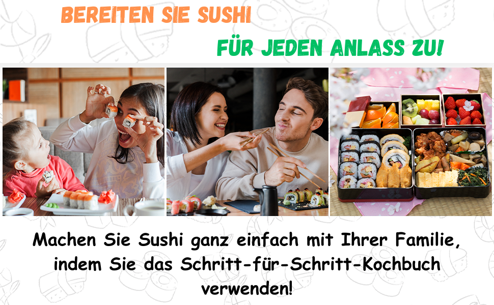 Набір для приготування суші 11 предметів: бамбуковий набір для суші з килимком для ролу, сервірувальним набором для початківців. 2 килимки, 5 пар паличок для їжі з сумкою, ложка для рису, роздільник, сервірувальний піднос, трійний соусник та електронна книга.