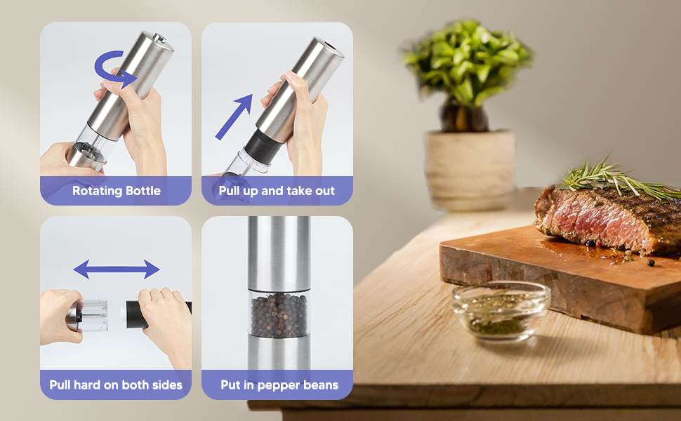 Електричні соляні та перечні мельниці 2 шт. з нержавіючої сталі, регулювання помелу, світлодіодне підсвічування (сріблясті)