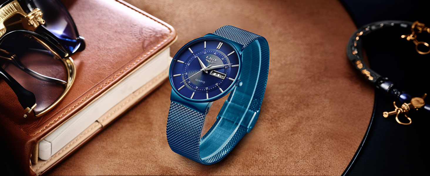 Годинник чоловічий LIGE: водостійкий, з нержавіючої сталі, вінтажний дизайн, кварцовий механізм, чорний колір, з датою, для бізнесу та повсякденного носіння. Ідеальний подарунок для чоловіків.