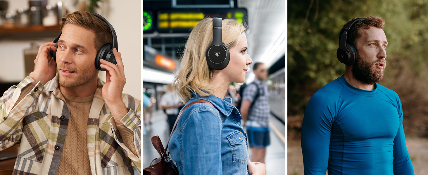 DOQAUS Bluetooth навушники Over-Ear, 90 годин роботи, Bluetooth 5.3, бездротові навушники з мікрофоном, HiFi стерео звук, глибокий бас, для телефону, подорожей, чорний