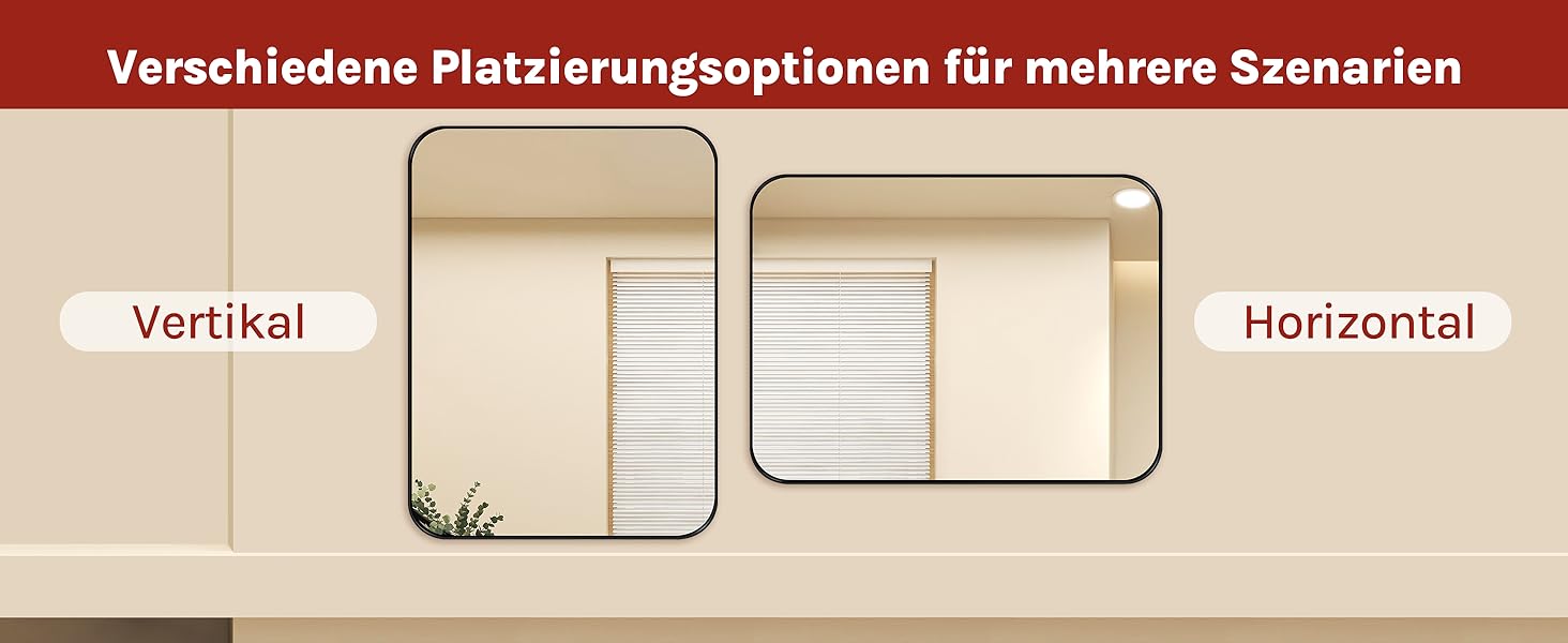 Дзеркало настінне WOLTU з металевим каркасом, закругленими кутами, 40x30 см, для ванної кімнати, спальні, вітальні, сучасної стилі