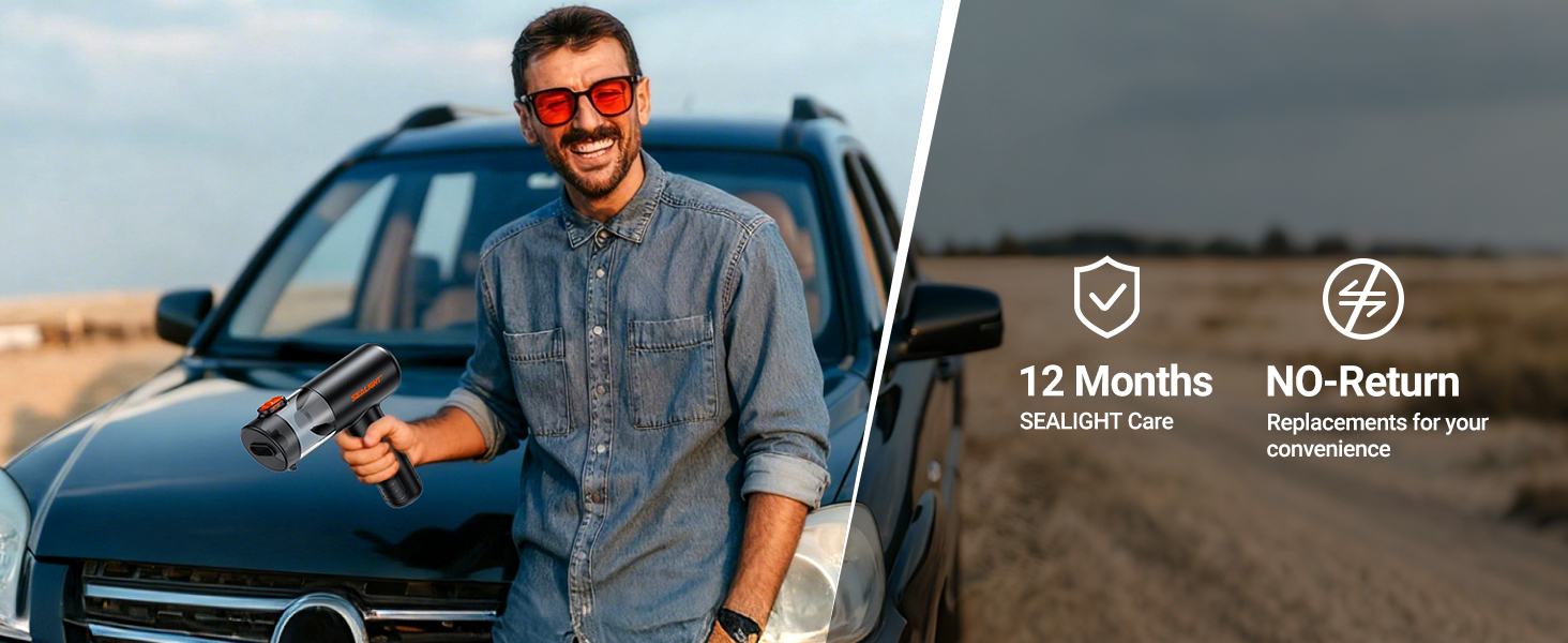 SEALIGHT Автомобільний акумуляторний пилосос 32000Pa безщітковий, міні-пилосос для авто, дому, шерсті тварин, чорний
