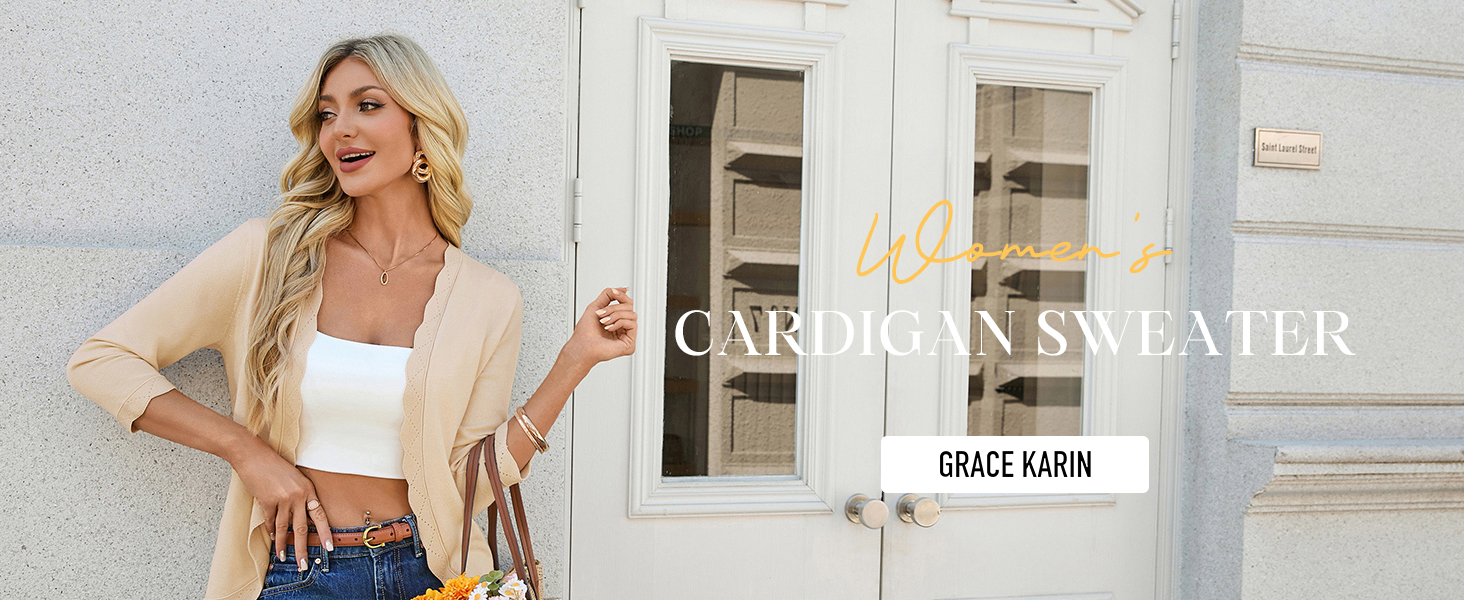 Кардиган жіночий Grace Karin з мереживом, 3/4 рукав, V-подібний виріз, кремовий