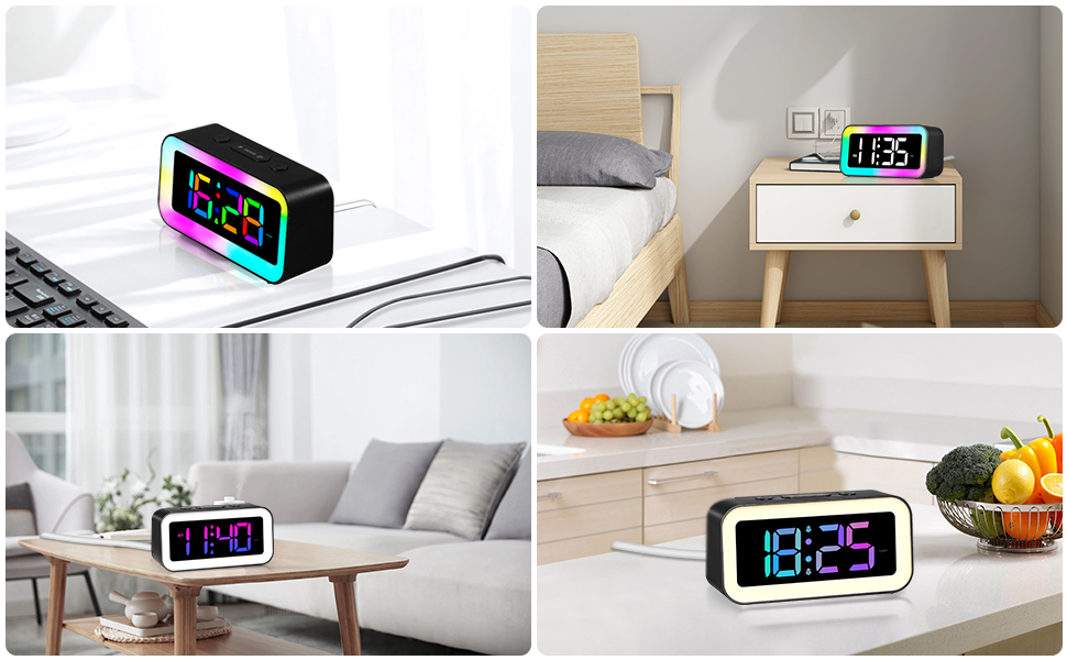 Цифровий годинник-дзеркало MOSUO з USB зарядкою, LED дисплеєм, температурою та голосовим керуванням