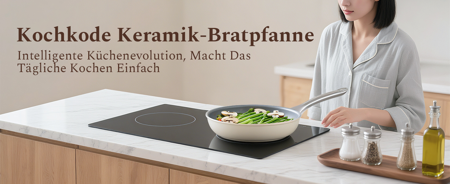 Набір сковорідок Koch Kode: керамічне покриття, 20/24/28 см, з нержавіючою ручкою, для індукційних плит, без PTFE та PFOA, безпечне для здоров'я, бежевий (20 см)