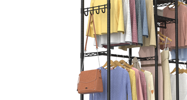 Clothes Rack, Clothes Rack, 4-Tier, Adjustable Closet Organizer System with Drawer | Double Rods | Side Hooks | Holds 445 lbs (L-shaped Clothes Rack for Corners)