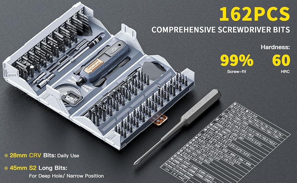 Набір інструментів Feinmechaniker 180 в 1 для дрібної механіки, магнітний набір викруток з насадками, кейс, для ремонту iPhone, ноутбуків, ПК, планшетів, годинників, сірий