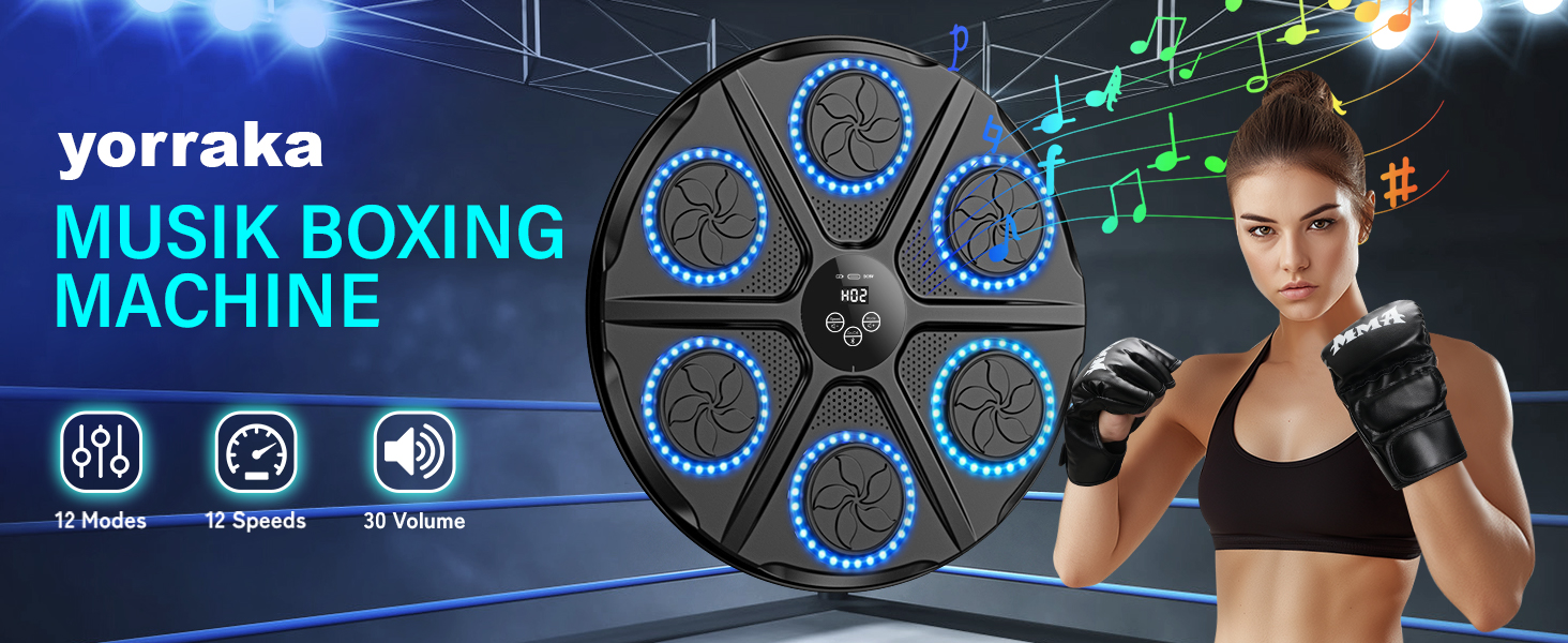 Музична боксерська машина YORRAKA для дорослих - LED-дисплей, Bluetooth, 12 режимів швидкості, з рукавичками