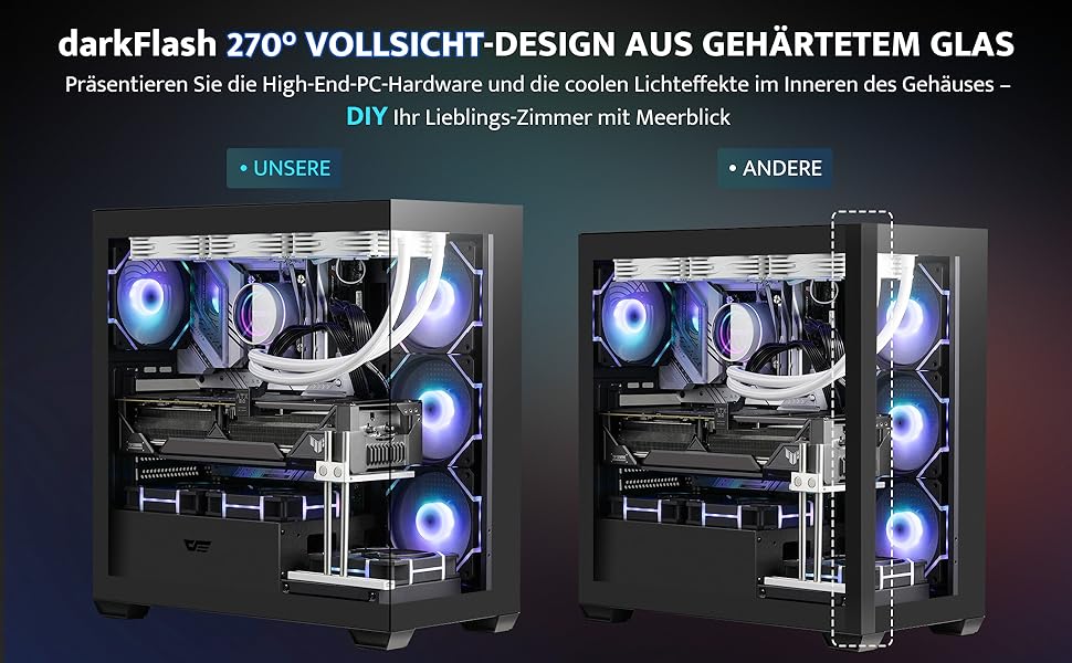 darkFlash DS900: Чорний корпус для ПК ATX Mid-Tower з 4 RGB вентиляторами, підтримка водяного охолодження 360mm, Type-C