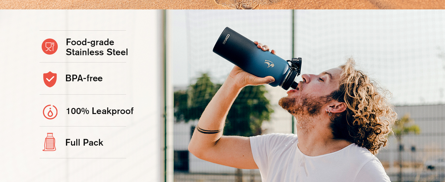 Пляшка для води Coolflask 2л з соломинкою та 3 кришками, ізольована нержавіюча сталь для спорту/офісу, подвійний захист від протікання