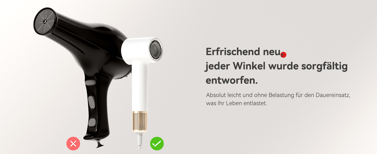 Фен з дифузором, потужний фен з мотором 160 000 об/хв, іонізатор, 500 млн негативних іонів, для подорожей та дому (сірий), з дифузором