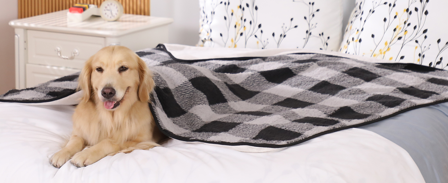Водонепроникний килимок для собак, 152x127 см, фланель та шерпа, для середніх та великих собак, чорний в клітинку