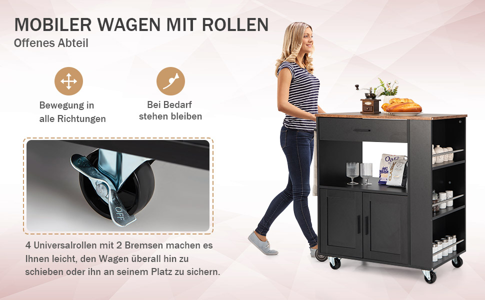 Giantex Rolling Kitchen Cart with Drop Leaf Top, Kitchen Island with Storage, Mobile Kitchen Island Wood, Kitchen Storage Cabinet Serving Cart with Drawer & 3 Shelves (White)