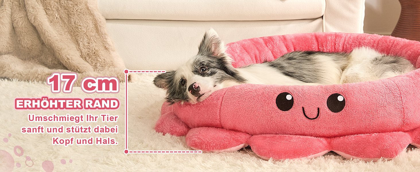 Кругле ліжко для собак та котів XL, рожево-червоне, Boho стиль, з м'яким знімним подушечкою, ліжко-антистрес для великих собак