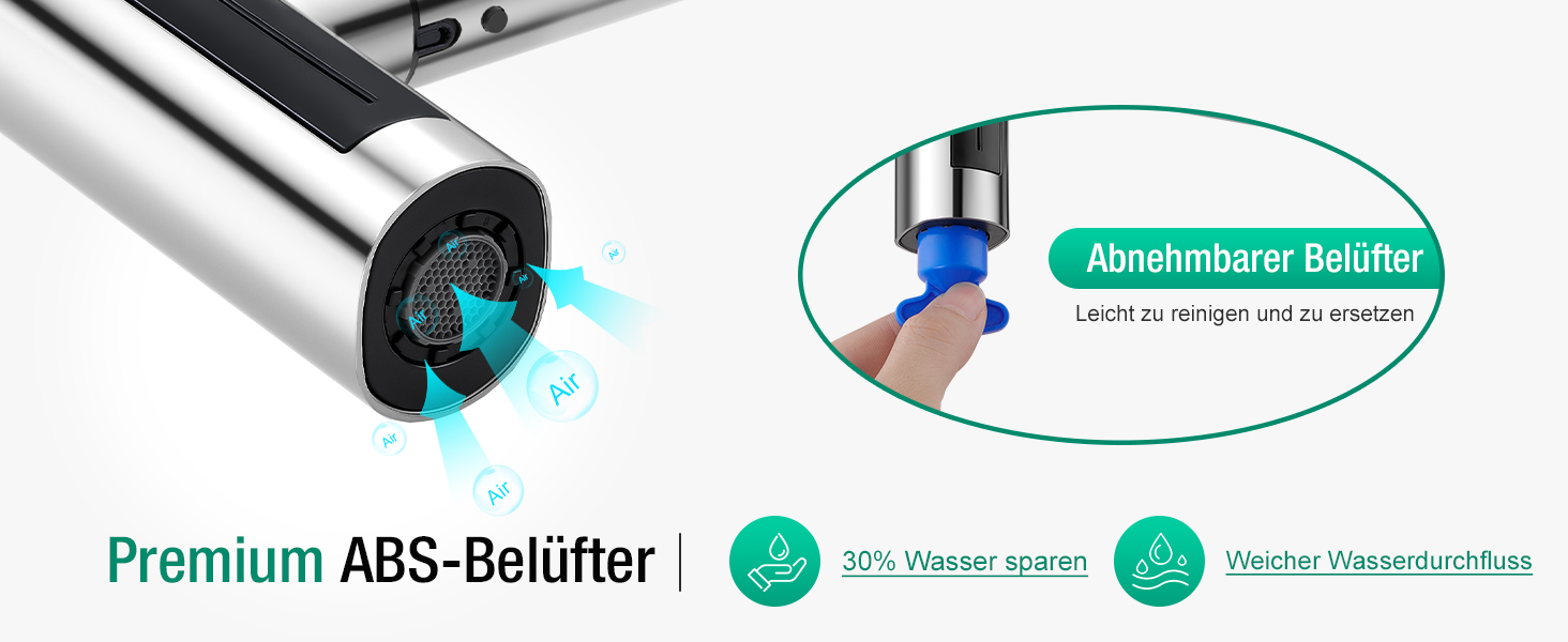 Кран кухонний водопровідний CREA Wasserfall висувний з дозатором мила, нержавіюча сталь, 360° обертання, 4 режими, хром