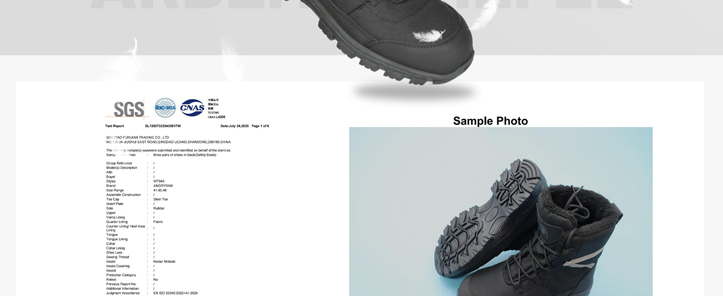 Зимові робочі черевики ANGRYRAM для чоловіків та жінок. Теплі, з металевим підноском, неслизькі, чорні. Розмір 44 EU