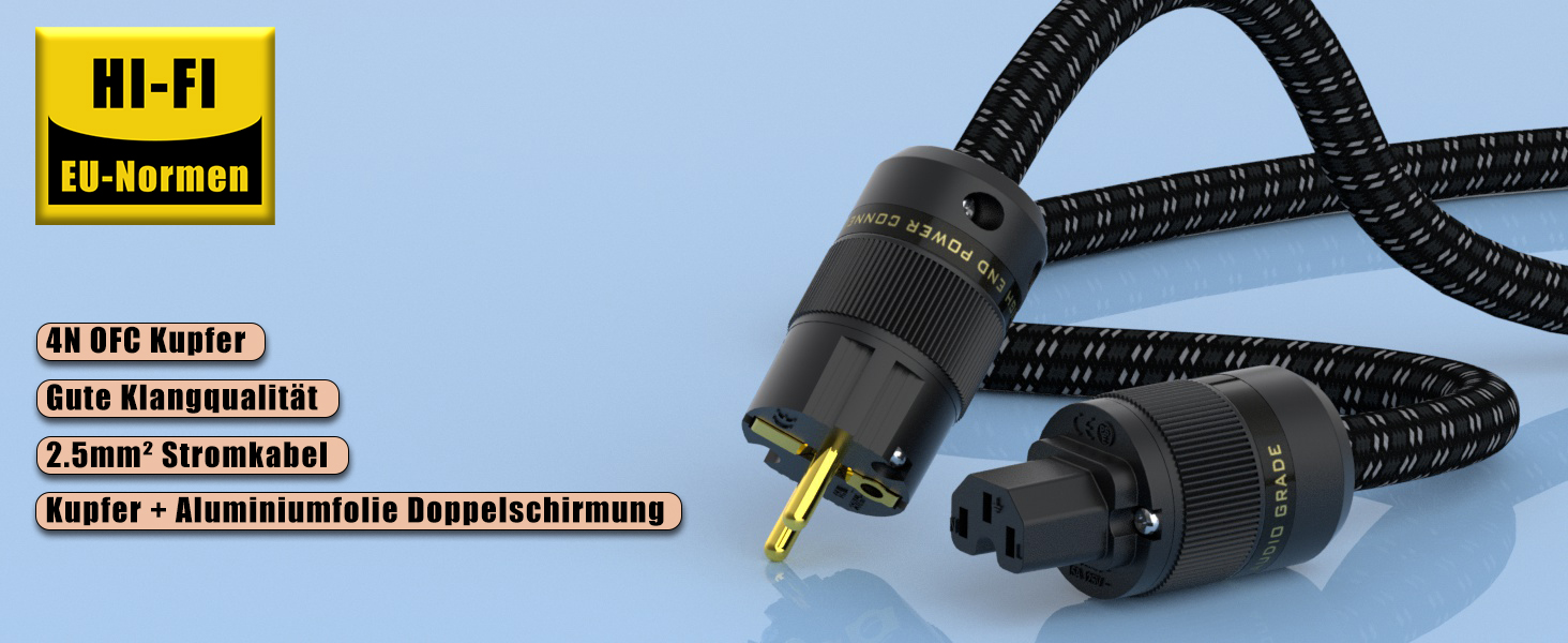 Hi-End мережевий кабель Monosaudio P083 1.5м, мідний OFC, 2-полюсний HiFi аудіофільний кабель живлення Schuko-IEC C15 для підсилювача, сабвуфера та DVD