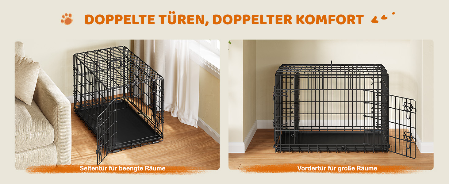 Клітка для собак Yaheetech 90x56x63 см, розкладний вольєр з перегородкою, 2 двері, висувна піддон, чорна, для дому та транспортування