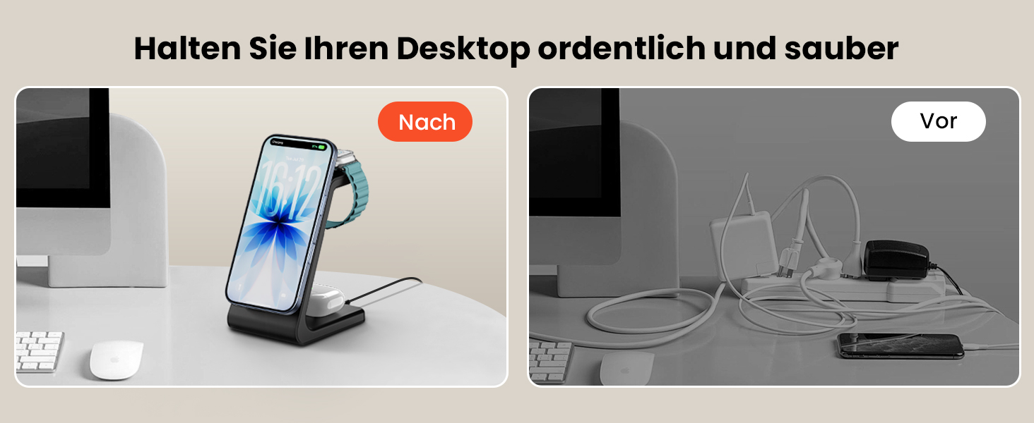 Зарядний пристрій GEEKERA 3 в 1 з підтримкою Qi2, 15W, для iPhone, Apple Watch, AirPods, чорний