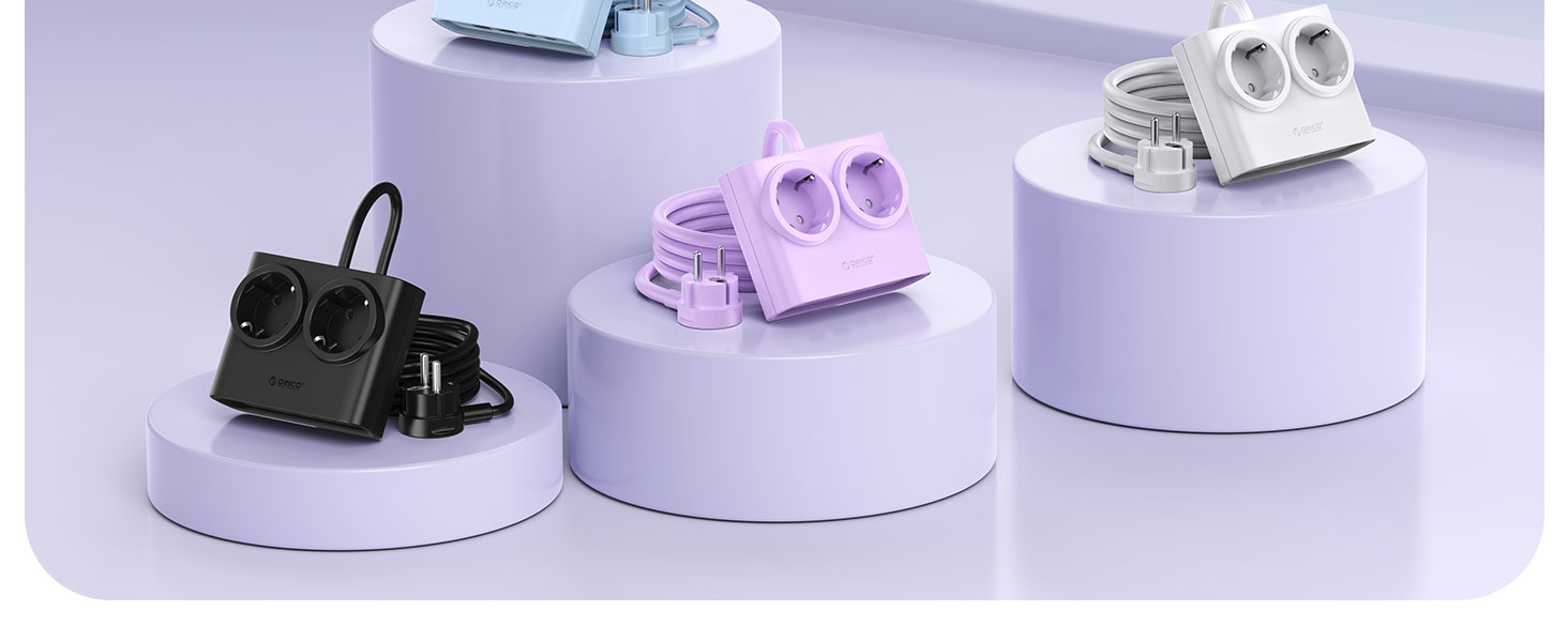 Мережевий адаптер ORICO 25W GaN 6-в-1 білий з 2 розетками AC, 4 USB (2 USB-C PD), кабелем 1.6м, 2500W для дому/офісу