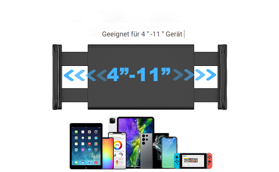 Підставка для планшета/телефону на заднє сидіння авто з поворотним кріпленням 360°, сумісна з усіма планшетами та телефонами (чорний)
