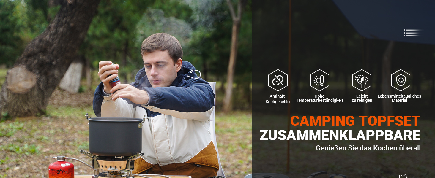Набір посуду для кемпінгу Bulin для 6 осіб: алюмінієві каструлі, складаний столовий набір, чайник для приготування їжі на природі, пікніка