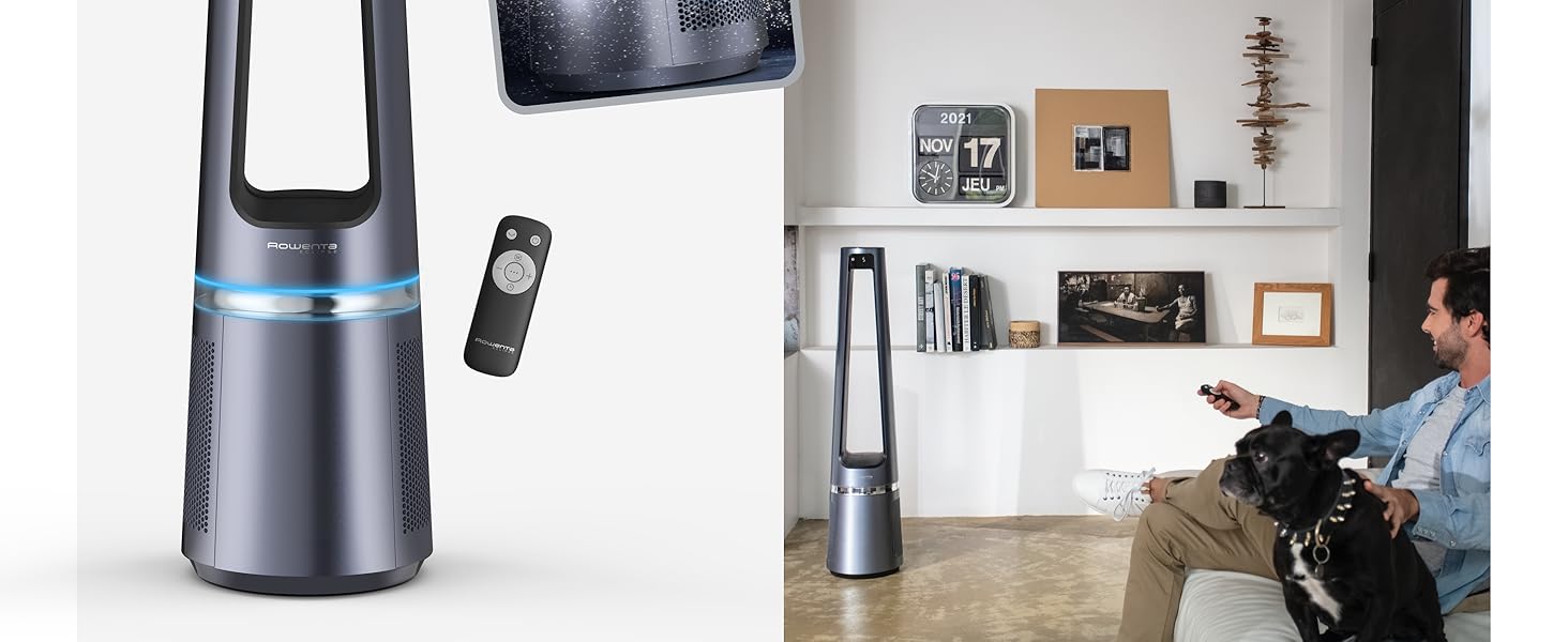 Вентилятор-повітроочисник Rowenta Eclipse QU5030 2-в-1 | Повітряний фільтр, 12 швидкостей, таймер, пульт керування, антрацит