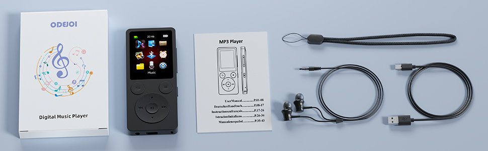 MP3 плеєр 32GB з Bluetooth 5.3 та динаміком, FM-радіо, диктофон, HiFi звук, фізичні кнопки керування, чорний