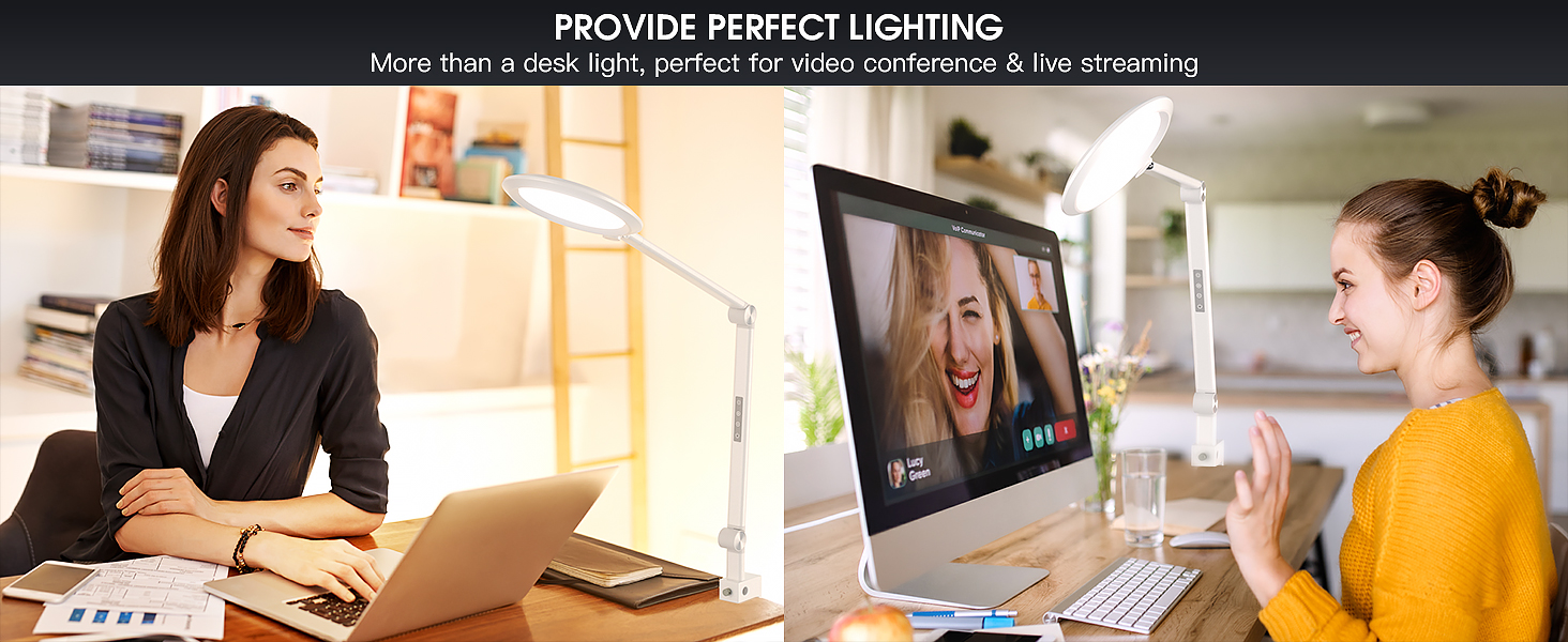 LED лампа настільна з регулюванням яскравості, 4 режими кольору, 18W для відеоконференцій, офісу та дому (матова біла)