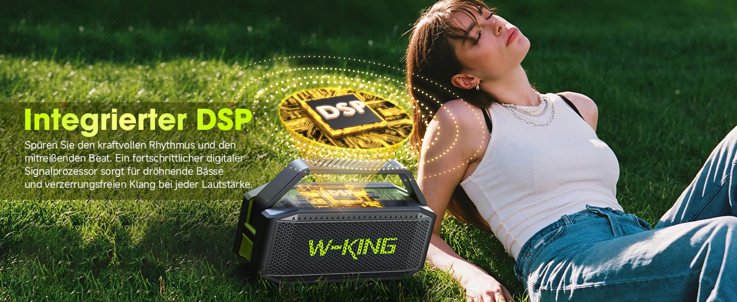W-KING Bluetooth колонка 100W (60W) IPX6, портативна, глибокий бас, до 40 годин, TF/AUX/EQ, зелена